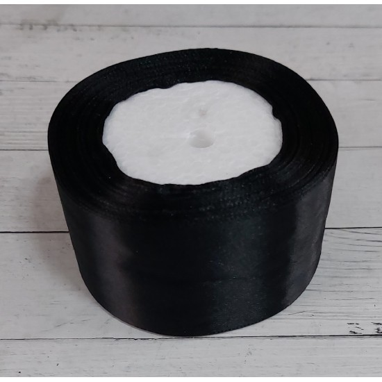 ОПТ Ленты атласные однотонные 5 см*25 ярдов (цв. черный), цена за катушку